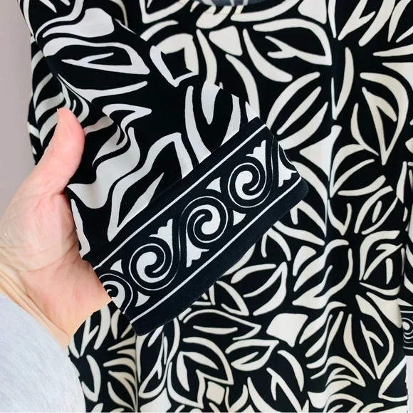 Loft Dress Black White Stretch Shift Tropical Leaf Print Greek Key Office Small - Picture 3 of 6